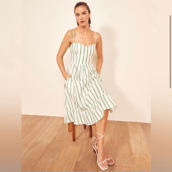 Reformation Eileen Striped Linen Midi Dress Sz 0 - Picture 5 of 10